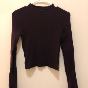 Tight eggplant ribbed mock neck sweater